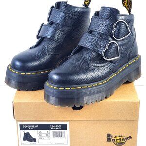 Dr Martens BLACK LEATHER DEVON HEART ANKLE BOOTS MILLED NAPPA US 7 EURO 38 UK 5